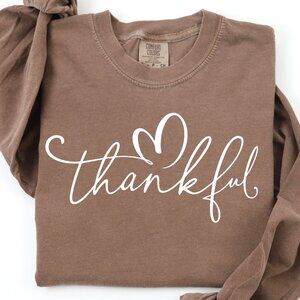 New Womens Thankful Thanksgiving Fall Season Comfort Colors® Long Sleeve T-shirt